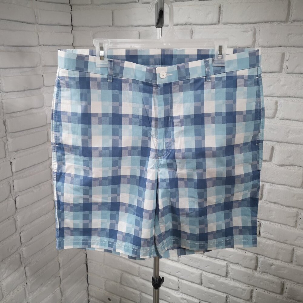 NWOT Rule 18 A Bobby Jones Brand Men's Size 36 Teal & White Plaid Golf Shorts